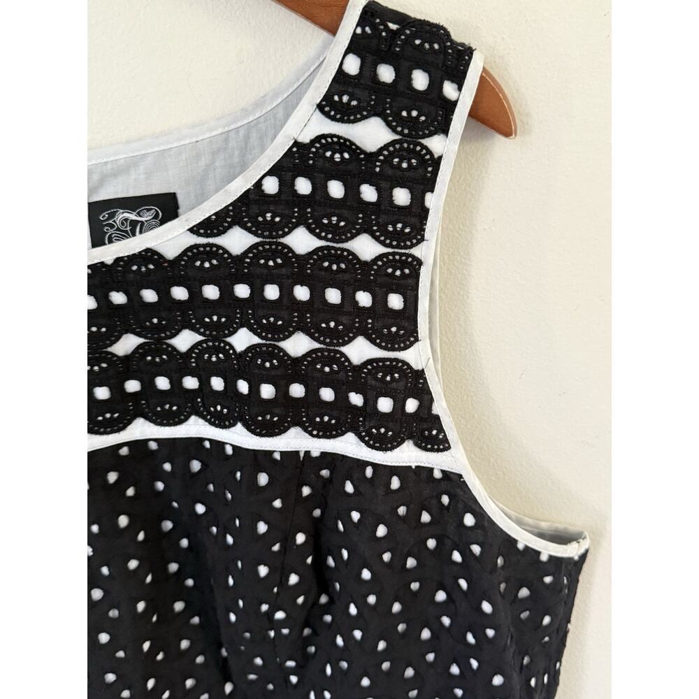Jax Womens Sleeveless Eyelet Dress Size 16 Ric Rac Lines Black White Cocktail - Picture 4 of 10